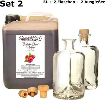 Produktbild von Balsamico Creme Himbeer 5L + 2 Flaschen & Ausgießer Mit orig. Crema di Aceto Balsamico di Modena IGP.