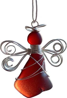 Produktbild von Handgefertigter Engel aus Treibglas – Küstenweihnachtsschmuck aus Treibglas, drahtumwickelter Engel als Erinnerungsstück, Weihnachtsbaumschmuck für die Festtage