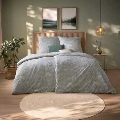 Produktbild von Estella Mako Jersey Bettwäsche 135x200 Mona silber Blüten Gräser 6508-820
