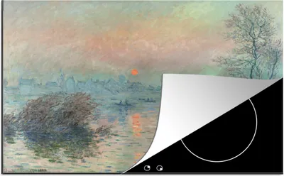 Produktbild von KitchenYeah© Herdabdeckplatte Sonnenuntergang an der Seine - Gemälde von Claude Monet , 76x51cm, Küche Deko, Glaskeramikkochfeld Herdabdeckung, Abdeckplatte fùr Kochfeld