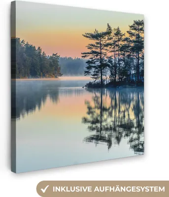 Produktbild von MuchoWow® - Leinwandbilder - Wasser - Bäume - Natur - Landschaft, Wandbild, Wanddeko Bilder Wohnzimmer, 50x50 cm