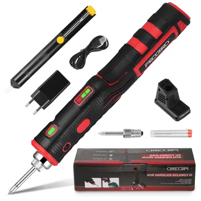 Produktbild von Kabelloser Lötkolben - Tragbarer Wiederaufladbarer 8W Lötkolben - 1800 mAh Akku - Einstellbare Temperatur 200–480°C - 220V - Mit Halter - Schwarz