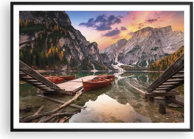Produktbild von Gerahmtes Poster - Schwarzer Rahmen - Boote Berge See - 100x70 cm - Wand Bild - Wanddeko - Wandbilder - Kunstposter - Wandposter - Bilderrahmen - Bilder - Kunstdruck - P2BAA100x70-4638