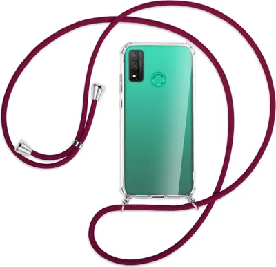 Produktbild von Handykette Backcover-Schutzhülle mit Band (Metall silberfarben) für Huawei P Smart 2020 - dunkelrot
