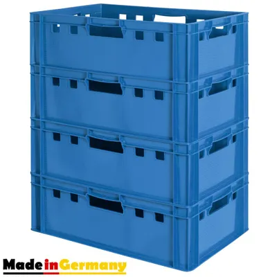 Turm aus 4x Euro-Plastikkiste E2, blau, mit Griff auf jeder Seite, made in EU