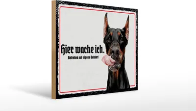Produktbild von Holzschild Hinweis Dobermann hier wache ich eigene Gefahr, 40x30 cm, Holzschilder Tiere Achtung
