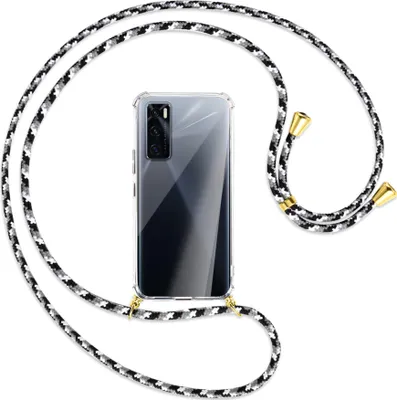 Produktbild von Handykette Backcover-Schutzhülle mit Band (Metall goldfarben) für vivo V20 SE (V2022) / Y70 - schwarz/grau/weiß
