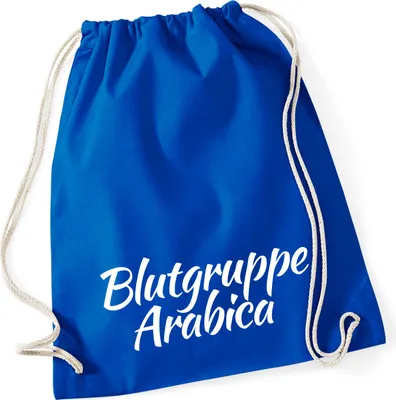 Produktbild von Huuraa Turnbeutel Blutgruppe Arabica Schriftzug 12 Liter Bright Royal Baumwolle Rucksack Geschenkidee