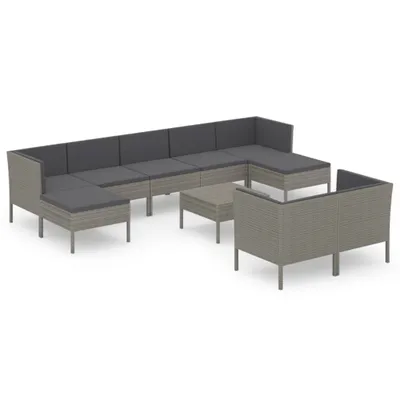 Immagine prodotto di Set Divani da Giardino 10 pz con Cuscini in Polyrattan Grigio