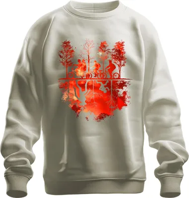 Produktbild von Upside Down Fahrräder Kinder Wald Monster Horror 80er Retro Uni Sweatshirt Pullover, Natur, XXL