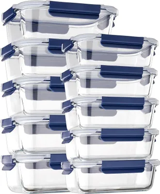 Imagen del producto de Recipientes de vidrio para conservar alimentos con tapa, herméticos, [10 unidades]. Set de recipientes de vidrio para preparar comidas, ideales para almacenar alimentos, con tapa libre de BPA. También sirven como fiambreras tipo bento
