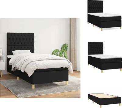 Produktbild von vidaXL Boxspringbett mit Matratze Schwarz 90x200 cm Stoff -  Betten & Bettgestelle