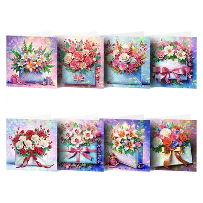 Productafbeelding van Adorzy Diamond Painting Kaarten – 8 Wenskaarten met envelop - Diamond Painting Volwassenen – Diamond Painting Volledig Pakket
