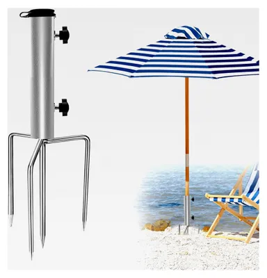 Produktbild von Sonnenschirmständer mit Erdspieß, Abnehmbarer Sonnenschirmhalter, Einstellbarer Schirmständer für Garten und Strand