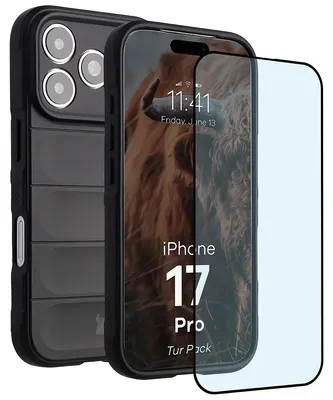 Produktbild von Robuste Handyhülle + gehärtetem Glas für iPhone 17 Pro, Bizon Tur Pack, Schwarz