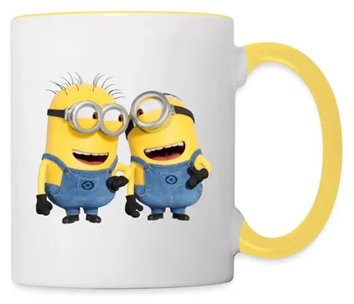 Produktbild von Spreadshirt Minions Despicable Me Phil Und Stuart Tasse Zweifarbig, One size, Weiß/Gelb