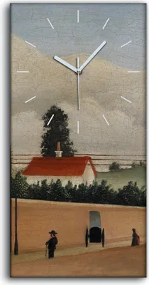 Produktbild von Dekor Leinwand Uhr Wandbilder Geräuschlos 30x60 Gemälde Stadt Straße Berg Himmel - weiße Hände