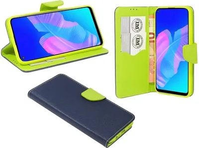 Immagine prodotto di cofi1453® Custodia a libro "Fancy" compatibile con HUAWEI P40 LITE E cover per cellulare custodia protettiva con funzione di supporto, slot per schede blu-verde