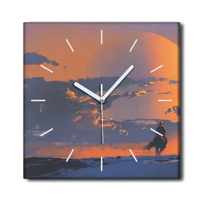 Produktbild von Coloray Uhr auf Leinwand 30x30 cm Wand Uhr Dekoration Wohnzimmer Segeltuch weiße Zeiger -Cowboy Western Horse.