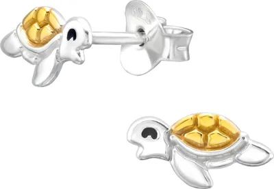 Produktbild von Ohrstecker Ohrringe 925 Sterling Silber Schildkröte teilvergoldet