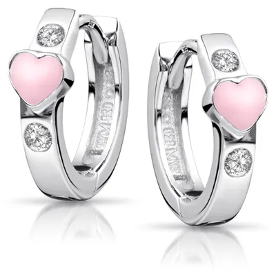 Produktbild von MATERIA Kinder Ohrringe Herz rosa aus 925 Silber rhodiniert - Mädchen Schmuck Creolen mit Zirkonia SO-390-rosa