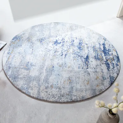 Produktbild von Vintage Teppich MODERN ART 150cm blau verwaschen rund Used Look