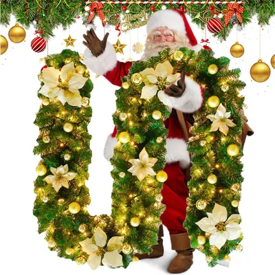 Weihnachtsgirlande mit Beleuchtung, 1,8 m, Champagner, künstlich