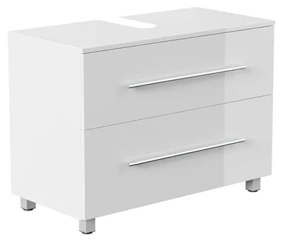 Produktbild von Badezimmer Waschbeckenunterschrank mit 85 cm Breite in weiß Hochglanz, 2 Schubladen, stehend - MONTEFANO-02