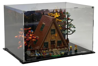 Produktbild von Blacked Brick Vitrine mit bedruckter Rückwand für LEGO® 21338 Ideas – Finnhütte