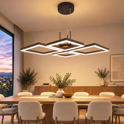 Produktbild von ZMH Pendelleuchte Esstisch LED Hängelampe 4 Flammig Schwarz Holzoptik Esszimmerlampe 32 W Hängeleuchte 3000K höhenverstellbar Esstischlampe für Küche