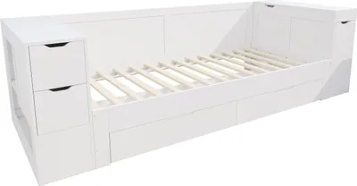 Produktbild von Merax Kinderbett Daybed 90x190cm mit Schubladen und Regalen, Multifunktionales Einzelbett mit Stauraum und Nachttisch, Jugendbett mit Lattenrost, Weiß