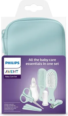 Produktbild von Philips Avent Babypflegeset, Nagelzange, Schere, 3 Feilen, Kamm, Haarbrste, Nasensauger und Fingerzahnbrste (Modell SCH401/00)