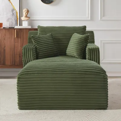 Produktbild von AIORBER Modernes Cord Chaiselongue Sofa, Bequemes Relaxsessel & Schlafsofa ohne Montage, platzsparend für Wohnzimmer, Büro & Apartment, Grün