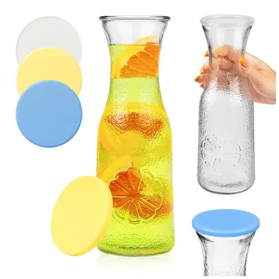 Zdjęcie produktu dla SuperButelki - Karafka szklana 1l ze wzorem, tłoczenie LEMON, mrożone szkło, dzbanek na wodę, lemoniadę, sok, napoje, wino, niebanalny design