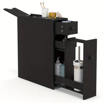 Produktbild von Kleiner Badezimmerkorpus - Kleiner Toilettenkorpus - Kleiner Aufbewahrungskorpus - Kleiner Schrank - Kleines Badezimmermöbel - Schwarz