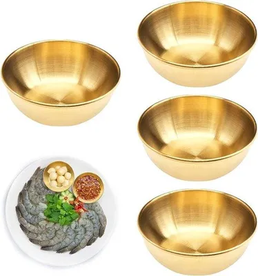 Produktbild von 4 Edelstahl-Mini-Schalen, goldene Saucenschälchen, runde Snack-Schalen, klein