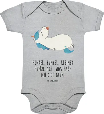 Produktbild von Mr. & Mrs. Panda babykleidung body Einhorn Schnuller 12. - 18. Monat - Heather Grey - Geschenk, Unicorn, Geburtstag, Strampler, Einhörner, strampelanzug, Babybody, Mutter