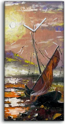 Produktbild von Leinwand Uhr Küche Wohnzimmer Bild Geräuschlos 30x60 Ölgemälde Boote Kunst - weiße Hände