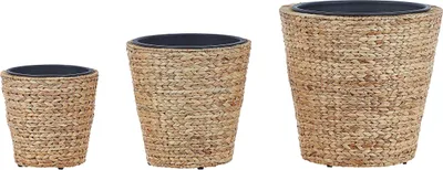 Obrázek produktu pro BELIANI Sada 3 květináčů přírodní z vodního hyacintu kulaté květináče pokojové venkovní boho rustikální styl