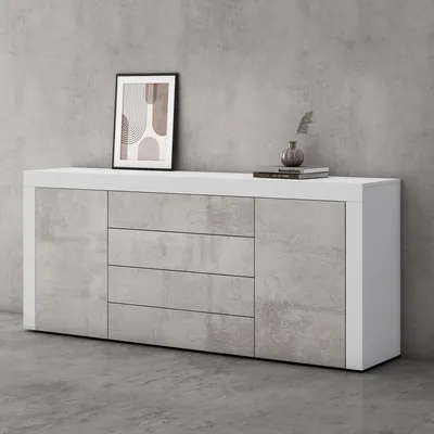 Produktbild von doporro Sideboard Kommode in Weiß matt und Beton 167x36 cm Aufbewahrungsschrank Holz Bodenstehend für Ihren Wohnbereich Schrank 03