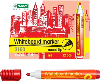 Produktbild von D.RECT 3160 Whiteboard Marker für Whiteboards und Flipcharts, abwischbar Glasboard Marker Rundspitze Blau x 12 Stück