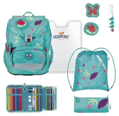 Productafbeelding van DerDieDas schooltas ErgoFlex Light Set 6-delig Butterfly Garden turquoise