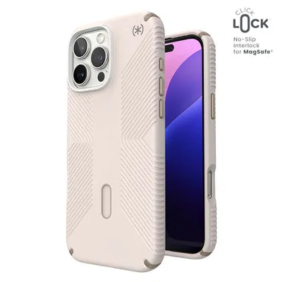 A Speck Presidio2 Griff ClickLock & MagSafe case for an iPhone 16 Pro Max is shown against a white background.