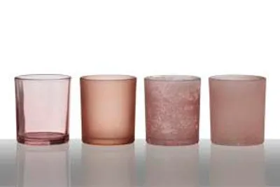 Produktbild von INNA-Glas Set 4X Teelichtglas KATJA, Zylinder - rund, rosa, 28.5x7x8cm - Teelichthalter