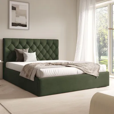 Produktbild von FURNISTAR Polster BEA IV mit kasten| 140x200|Doppel mit Stauraum und Lattenrost|Boxspring-Optik|ohne Matratze|Schlafzimmer - Dunkelgrün