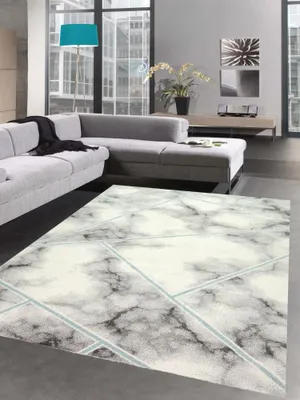 Produktbild von Teppich Marmor Design Wohnzimmer Flur blau grau creme - pflegeleicht Größe - 160x230 cm