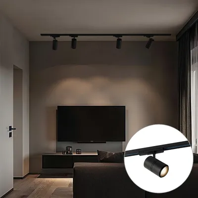 Produktbild von QAZQA - Modern Modernes 3-Phasen-Schienensystem Komplettset I Spotlight I Deckenspot I Deckenstrahler I Strahler mit 4-flammig Spotbalken schwarzen Spot I Spotlight I Deckenspot I Deckenstrahler I Str