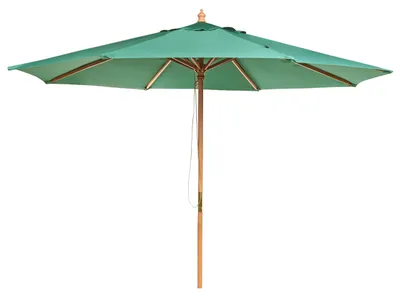 Produktbild von BELIANI Sonnenschirm Grün Stoff UV-Schutz Windstabil Rund ⌀ 270 cm mit Seilzug Holzmast Mittelstockschirm Marktschirm Terrassenschirm ohne Ständer