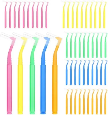 Produktbild von Interdentalbürsten Set, 50 Stück, 5 Größen (0,65-1,55 mm), bunt, für die Zahnzwischenräume