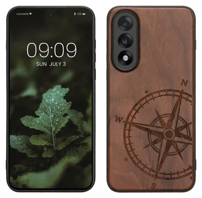 Produktbild von kwmobile Handyhülle für OnePlus Nord 5 Hülle Holz - Case mit TPU Bumper - Stoßfestes Hardcase - Schutzhülle Cover in Dunkelbraun